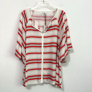 Elle Popover Top Shirt XXL Plus Red V Neck Cinched Back Summer Thin Rayon NEW